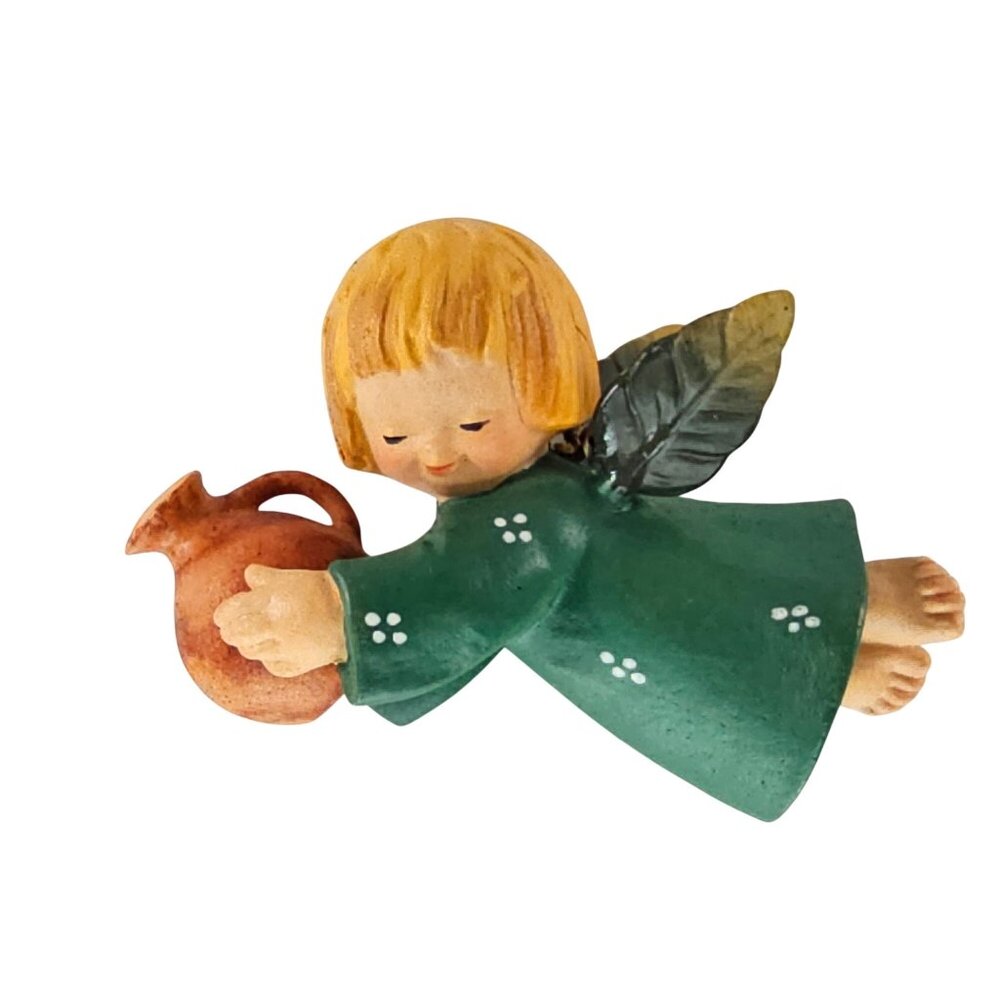 Vintage Ferrandiz Anri Italy Flying Angel Ceramic Christmas Ornament Green